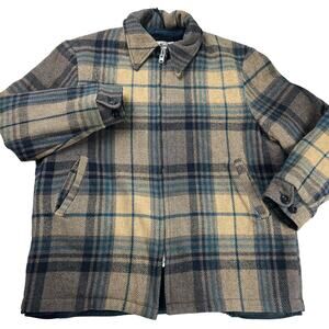 Woolrich Vintage Wool Plaid Jacket Fleece lined men’s size XL USA beige & blue